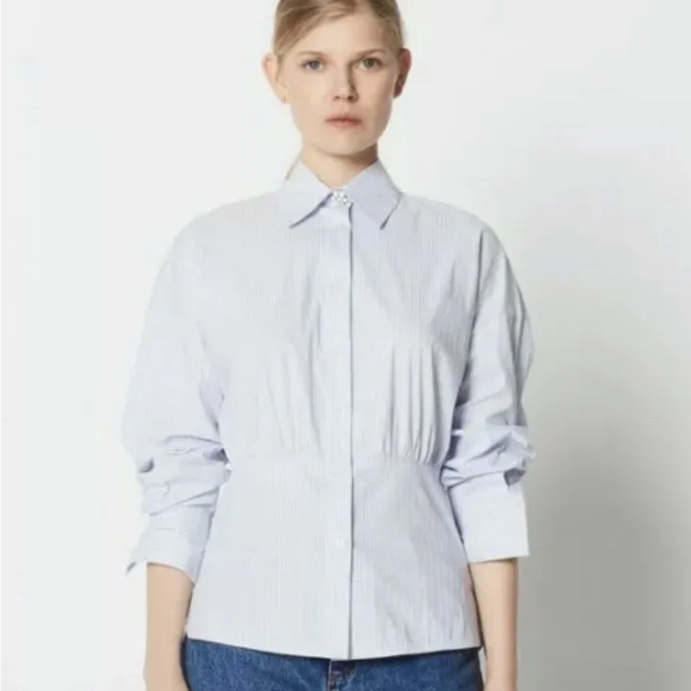 Sandro Light Blue Pinstripe Cotton Button-Up Shirt